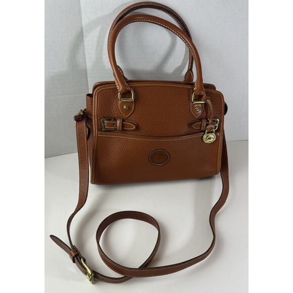 Dooney & Bourke All Weather Leather Brown Buckle Crossbody Satchel Handbag Purse - Picture 2 of 16
